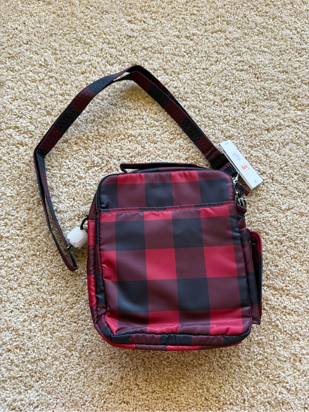 Lug Compass Crossbody Bag Buffalo Check Red Black RFID Quilted Travel Bag NWT - Picture 5 of 12